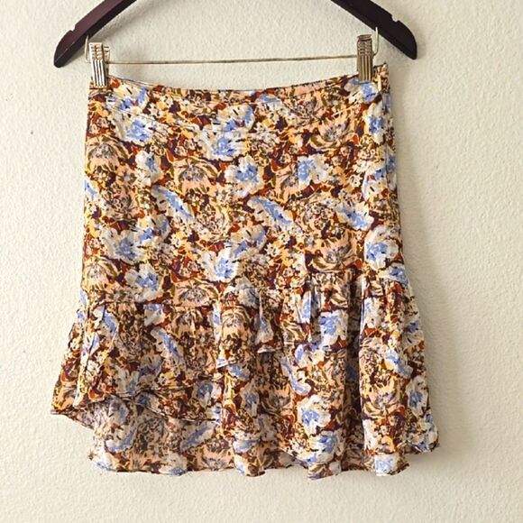 Free People Blue Tan High-Low Skater Skirt size 2 - Picture 1 of 6